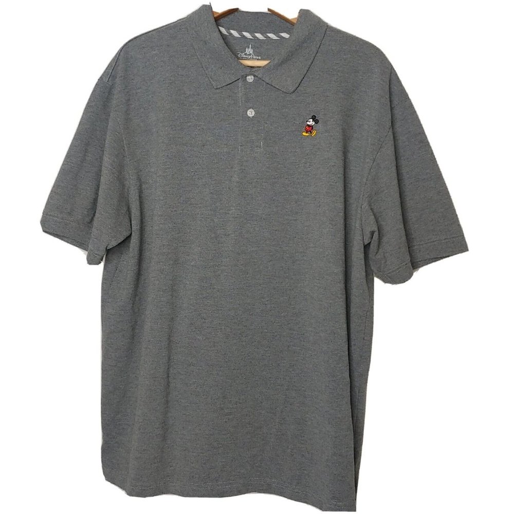 Disney Parks Authentic Original Mens XL Mickey Mouse Golf Shirt Gray Polo EUC